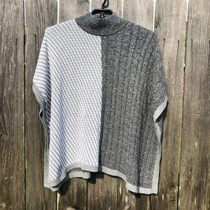 Chico's Poncho Pullover Sweater Cable Knit Mock Neck Gray Cotton LNC Women's O/S